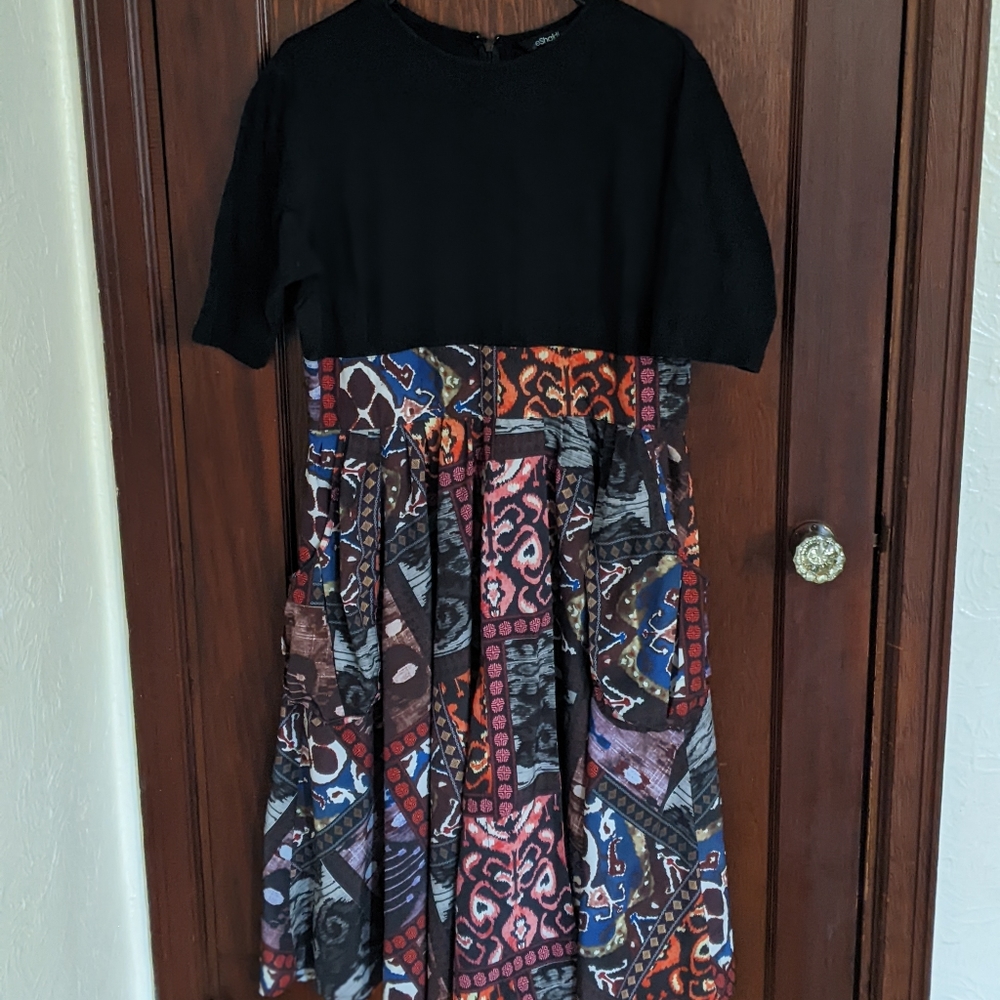 eShakti Black and Multicolor Midi Dress